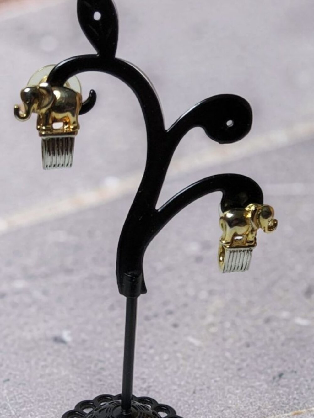 vintage gold/silver tone elephant huggie post earrings